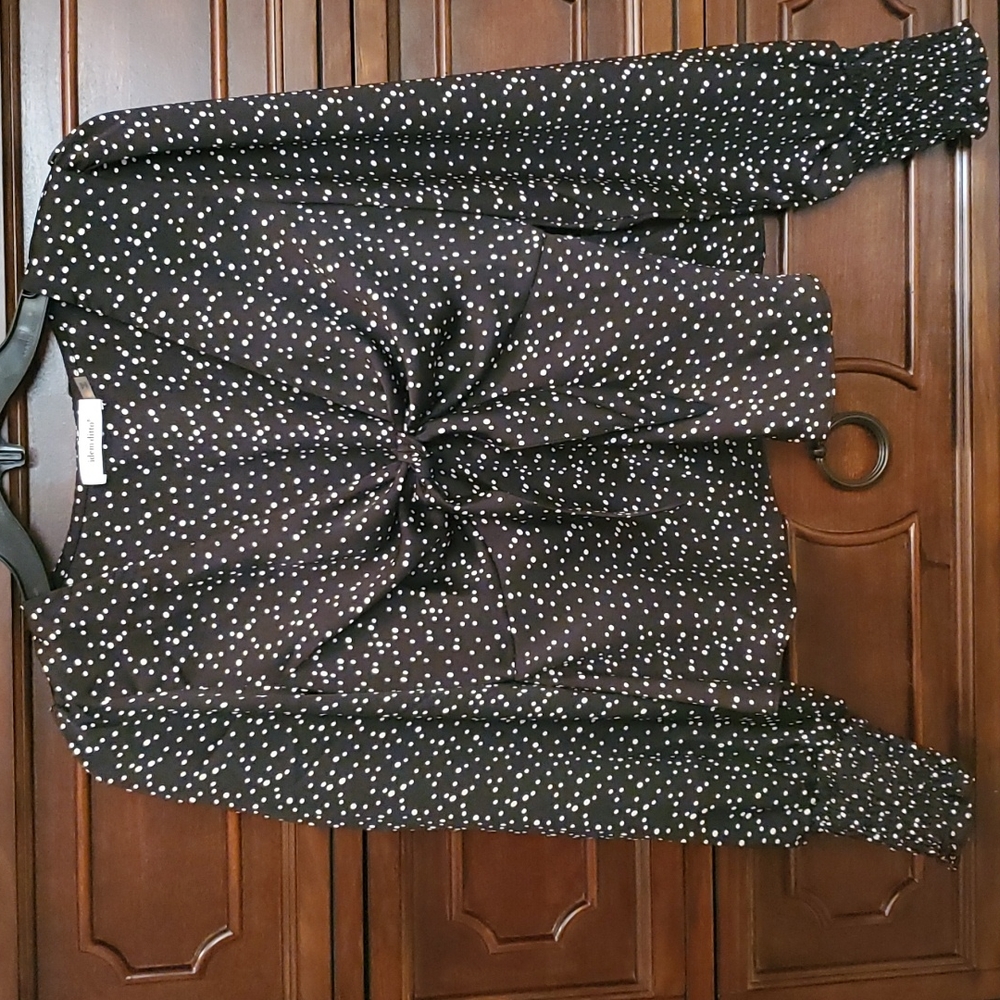 Silk Dot Satin Tie Front Top